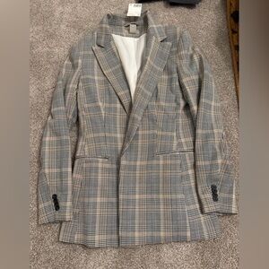 H&M Beige and Black Plaid Blazer NWT